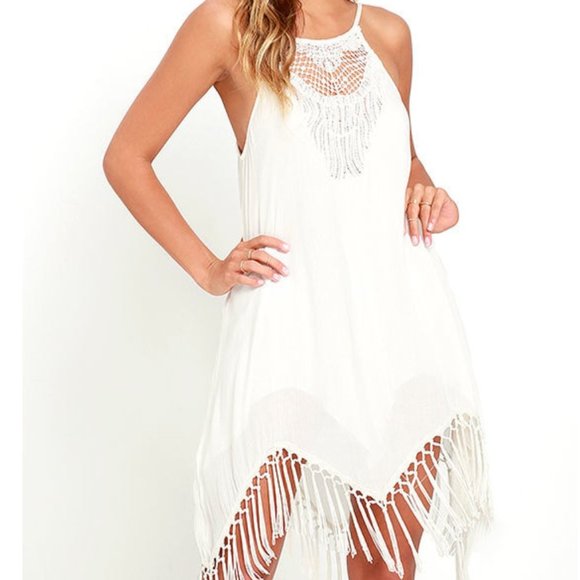 Amuse Society Lilah Ivory Fringe Shift Dress with Tassels Coastal Cowgirl Vibes - Picture 2 of 10
